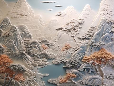  现代壁纸 现代壁画 中式壁画 风景刻画 