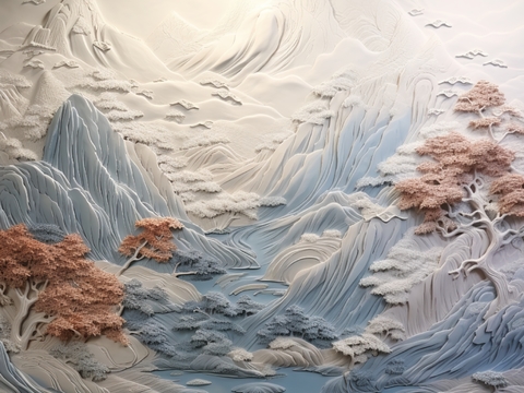 现代壁纸 现代壁画 中式壁画 风景刻画 