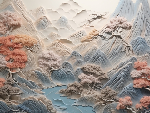  现代壁纸 现代壁画 中式壁画 风景刻画 