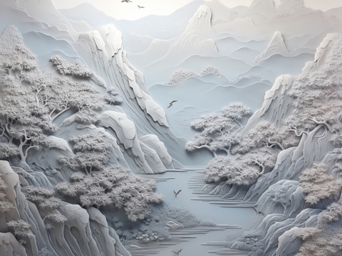  现代壁纸 现代壁画 中式壁画 风景刻画 