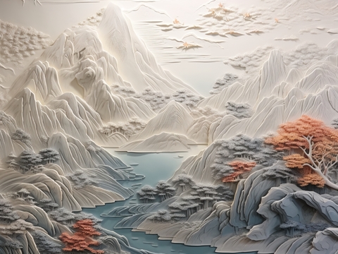  现代壁纸 现代壁画 中式壁画 风景刻画 