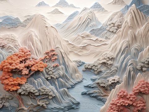  现代壁纸 现代壁画 中式壁画 风景刻画 