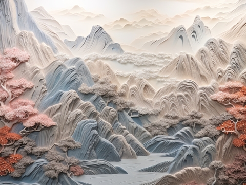  现代壁纸 现代壁画 中式壁画 风景刻画 