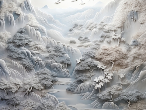  现代壁纸 现代壁画 中式壁画 风景刻画 
