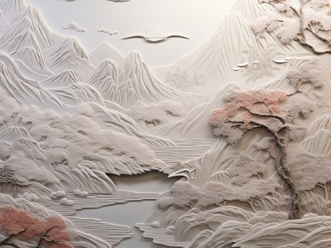  现代壁纸 现代壁画 中式壁画 风景刻画 