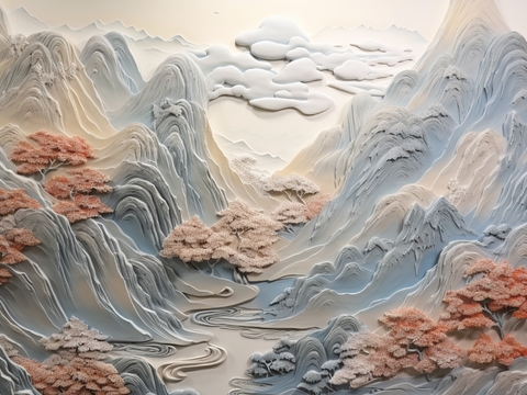  现代壁纸 现代壁画 中式壁画 风景刻画 
