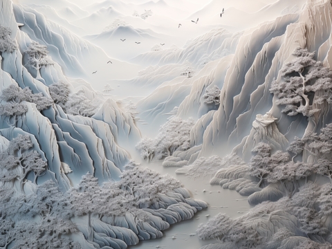  现代壁纸 现代壁画 中式壁画 风景刻画 