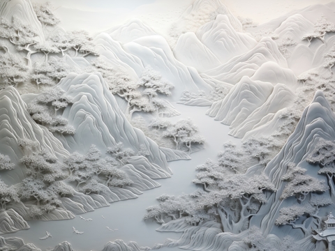  现代壁纸 现代壁画 中式壁画 风景刻画 