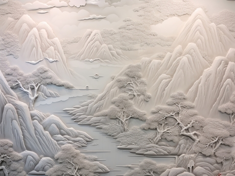  现代壁纸 现代壁画 中式壁画 风景刻画 