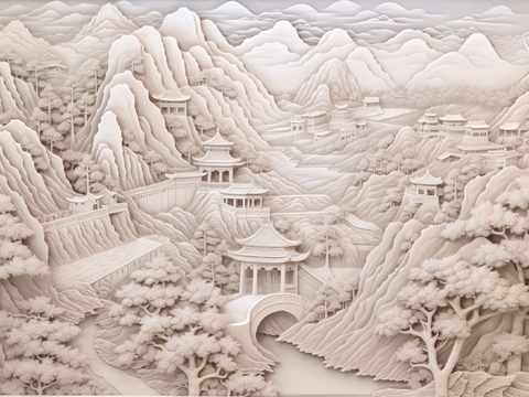  现代壁纸 现代壁画 中式壁画 风景刻画 