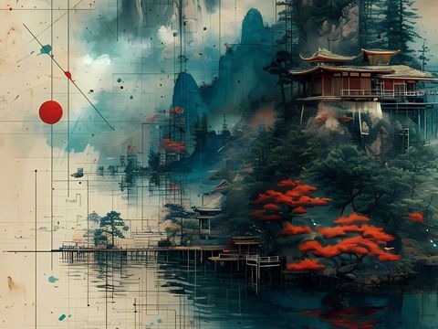  意境 云雾山水画  新中式 