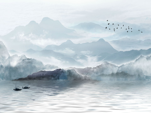  漂亮新中式 现代艺术壁纸 墙布 壁布高清贴图 