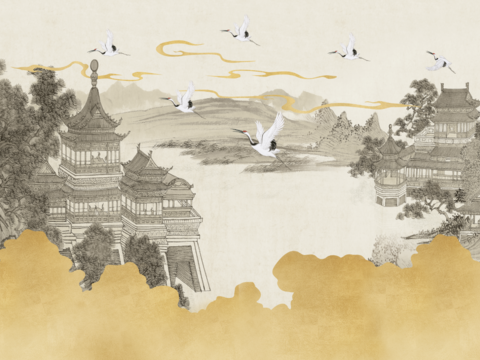  漂亮新中式 现代艺术壁纸 墙布 壁布高清贴图 