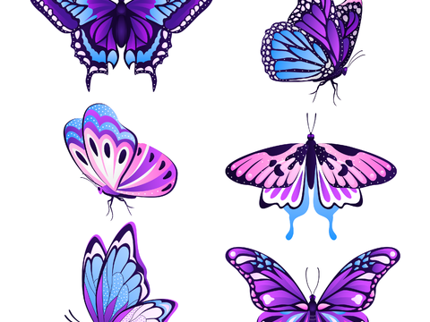  水彩画蝴蝶  免抠 紫色蝴蝶 