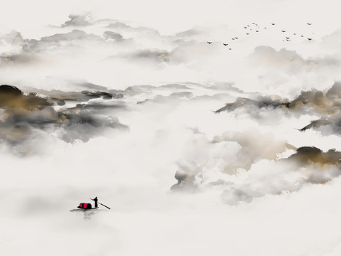  漂亮新中式 现代艺术壁纸 墙布 壁布高清贴图 