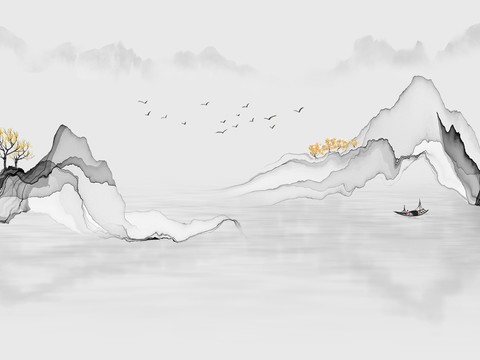  漂亮新中式 现代艺术壁纸 墙布 壁布高清贴图 
