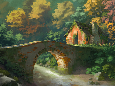  小房屋油画 