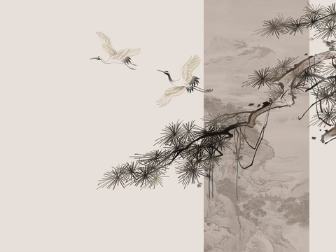  漂亮新中式 现代艺术壁纸 墙布 壁布高清贴图 