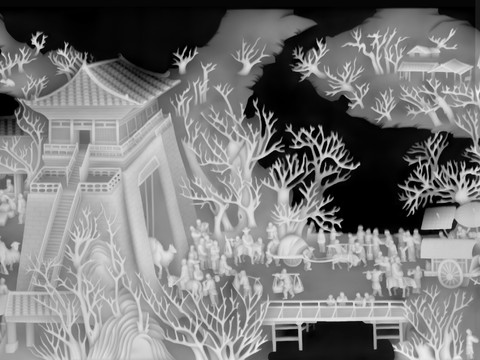  现代 清明上河图 屏风 浮雕 