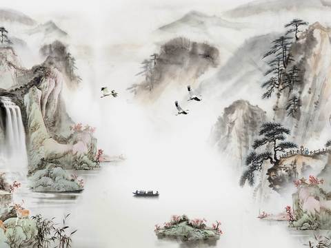  漂亮新中式 现代艺术壁纸 墙布 壁布高清贴图 