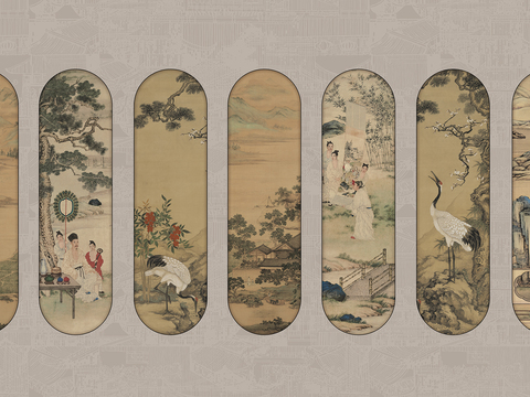  漂亮新中式 现代艺术壁纸 墙布 壁布高清贴图 