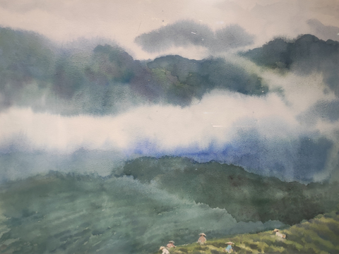  水彩山间云雾 