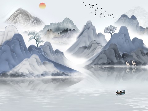 漂亮新中式 现代艺术壁纸 墙布 壁布高清贴图 