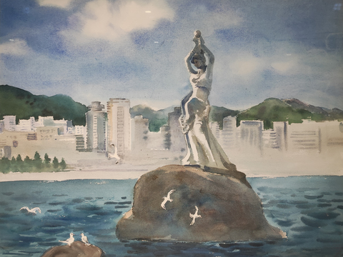  水彩珠海渔女 