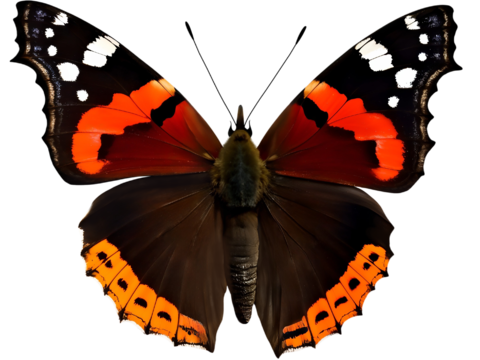  免抠蝴蝶 红黄黑色蝴蝶  蝴蝶 飞蛾 展开 俯视 