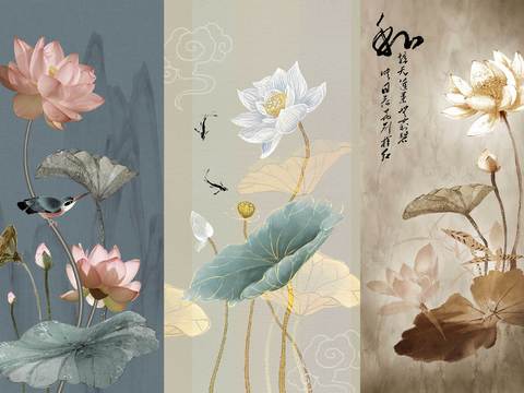  中式花鸟壁纸壁画 