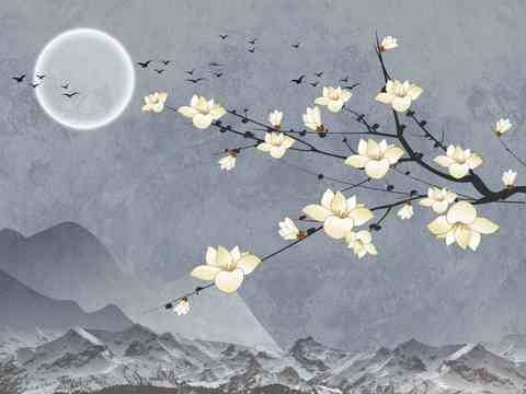  中式花鸟壁纸壁画贴图 