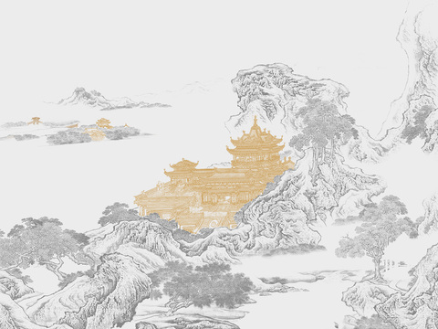  新中式水墨壁画 