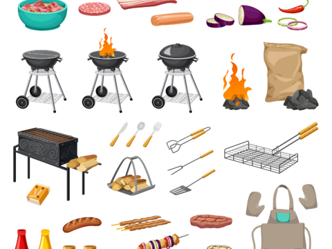  免抠烧烤小图标 烤肉小图标 烤架 调味料 烤盘 工具图标 
