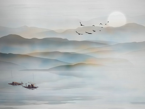  高清中式新中式山水意境壁纸壁画 
