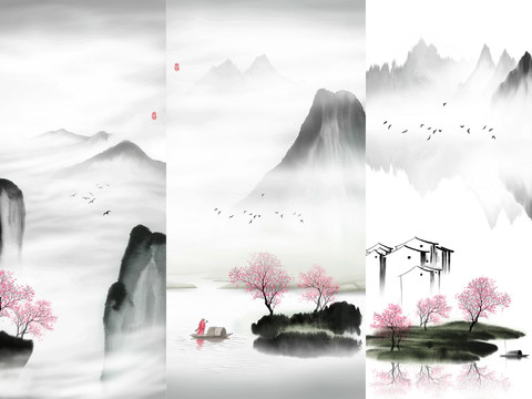 高清中式新中式山水水墨画 