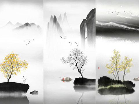  高清中式新中式山水水墨画 