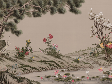  高清中式新中式植物壁纸壁画 