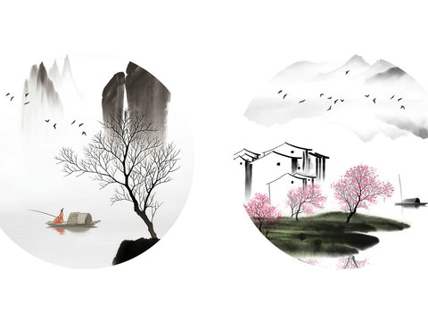  高清中式新中式山水水墨画 