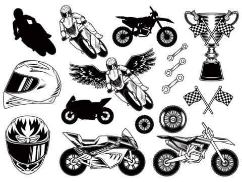  免抠摩托车小图标 车配件 装备小图标 眼镜安全帽手套鞋 车贴 