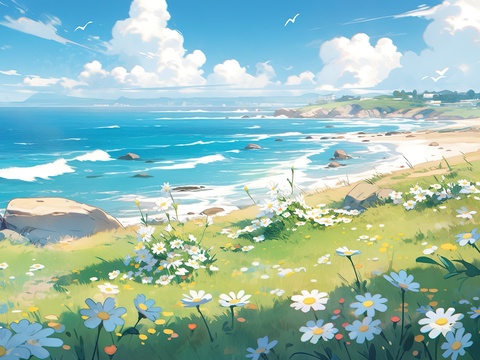  卡通风景插画壁纸贴图 