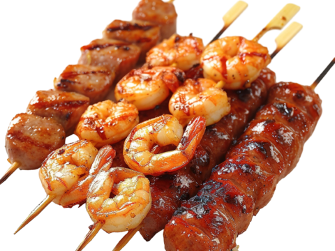  免抠烤串 烤肉串 烤虾 烧烤串 烤羊肉 烤牛肉串 