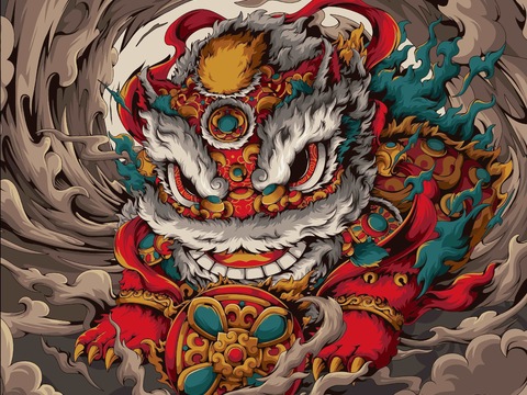  高清中式现代国潮风壁纸壁布壁画 