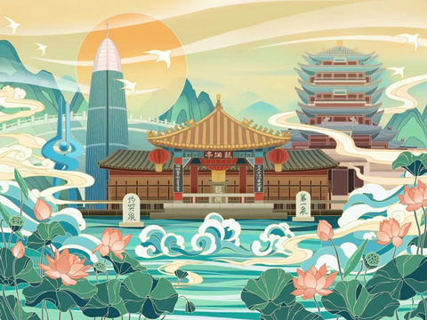  高清中式现代国潮风壁纸壁布壁画 