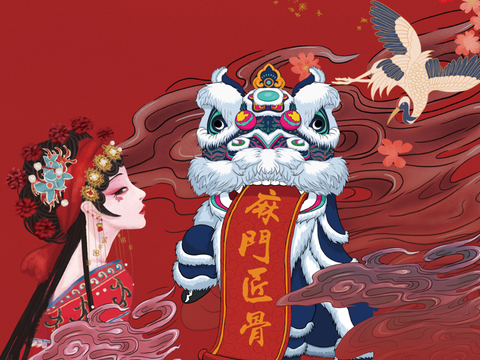  高清中式现代国潮风壁纸壁布壁画 