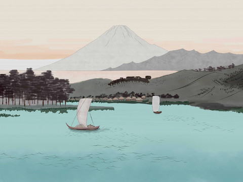  中式新中式高清山水意境壁画壁纸 