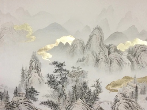  免抠中式新中式背景墙壁纸墙纸挂画贴图 