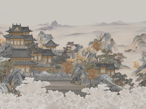  新中式壁画贴图 