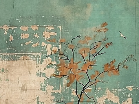  高清新款大美国风国潮元素中式美学壁画壁纸背景 