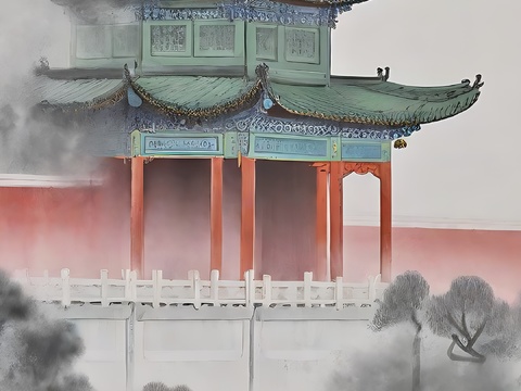  高清新款大美国风国潮元素中式美学壁画壁纸背景 