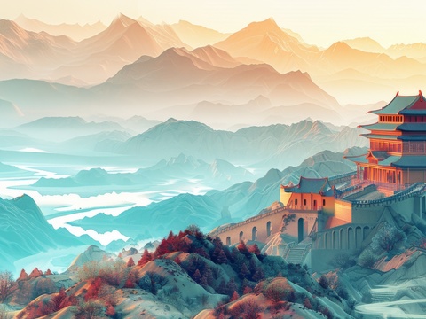  高清新款大美国风国潮元素中式美学壁画壁纸背景 